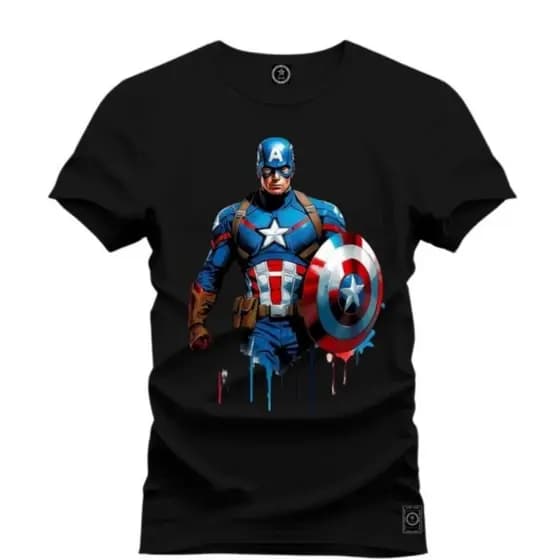 camiseta capitão América com escudo azul e vermelho blusa 100%algodao fio30.1