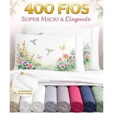Kit Jogo de Lençol Fronha Estampada Ponto Palito Micropercal 400 Fios