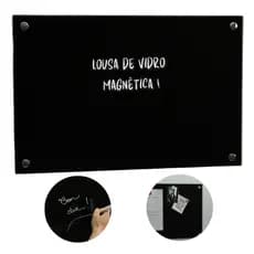 Lousa de vidro magnética preta, med. 80x60 cm com caneta e imãs quadro magnético