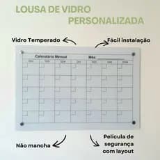 Lousa de vidro com agenda mensal 60x40cm planner calendário do mês