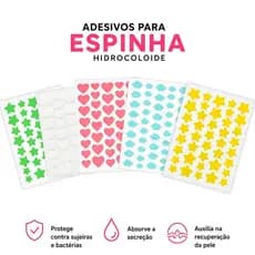 Adesivo para Espinha Hidrocoloide Anti Acne Patch Kit Secativo Colorido Estrela Coração Nuvem