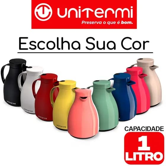 Garrafa Térmica Bule Unitermi Paris 1 Litro Cores C/ Gatilho Para Café Chá Leite Chimarrão Garrafa De Mesa