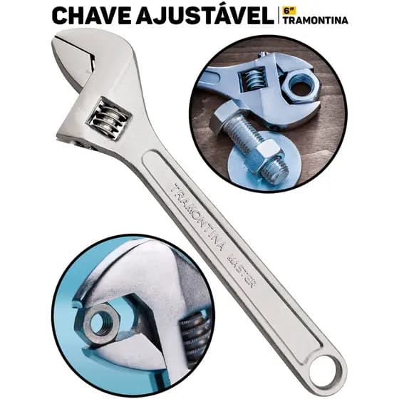 Chave Inglesa Ajustável Tramontina 6'' Aço Carbono Cromado P/ Porcas Ajustes Profissionais Mecânicos