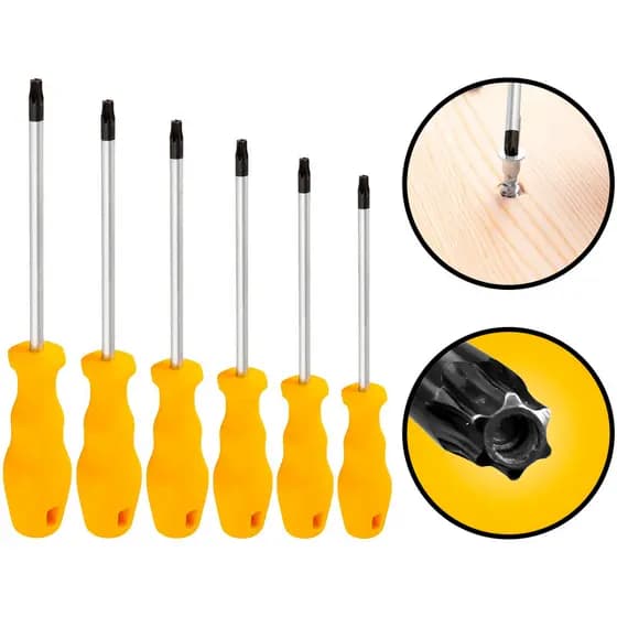 Jogo De Chaves Torx Hexalobular Aço Cromo Vanádio Cabo Reto T10 A T40 Ponta Magnetizada 6 Peças Vonder