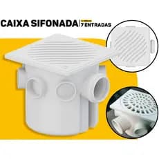 Caixa Sifonada Montada 150x150x50mm 7 Entrada Tigre C/ Porta Grelha Quadrada P/ Construção Manutenção Drenagem