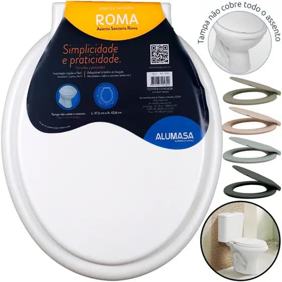 Assento Sanitário Roma Várias Cores Confortável Oval Tampa De Vaso Universal Alumasa