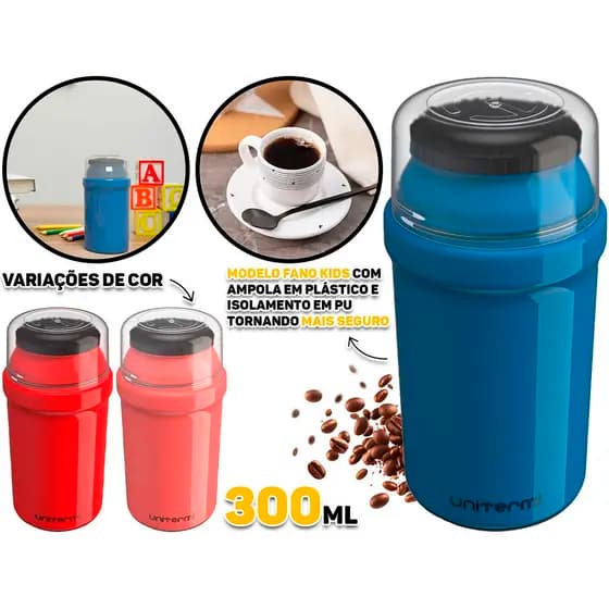 Garrafa Térmica Fano Kids Infantil 300ml Unitermi Para Café Chocolate Quente Suco Lancheira Mochila Garrafinha Ampola Plástico Pequena