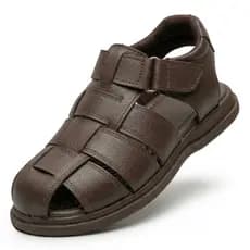 Sandália Adulto Masculina Couro Fivela Com Palmilha Ortopédica Leve e Macia Confortável Kaiak