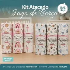 Kit Atacado 3 Jogos de Berço 100% Algodão - Contém Fronha Estampada e Lençol Liso com Elástico - Estampas Sortidas