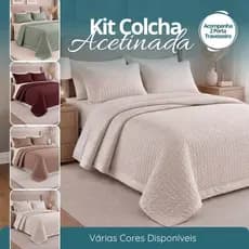 Kit Cobre Leito Colcha 3 Peças Satin Ultrassônico Acetinado Toque Macio Várias Cores