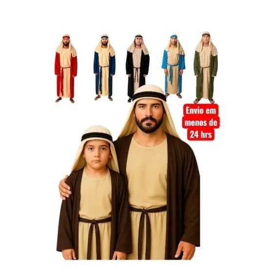 Fantasia bíblica adulto ou infantil, veste arábica, túnica bíblica, fantasia de José , vestes hebraicas.