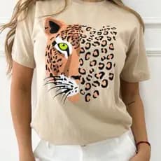 Camiseta Feminina Estampada Onça Animais Confortável T-shirt Envio Imediato