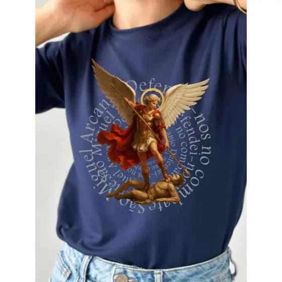 Camiseta São Miguel Arcanjo Proteção e Fé 100% Algodão Premium Barbosa Shirts