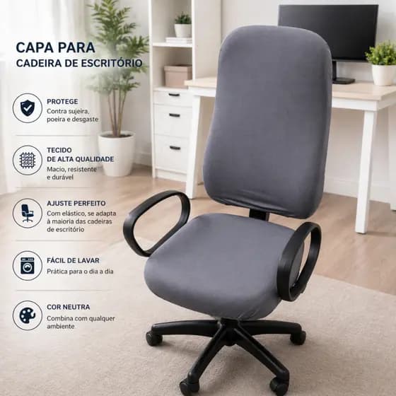 Capa Para Cadeira De Escritório Presidente Encosto Alto Luxo Várias Cores - Protege, Esconde Manchas e Rasgado