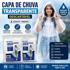 Capa De Chuva Transparente Descartável Adulto Unissex Impermeável