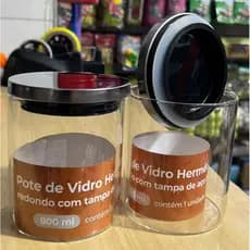 Kit 2 Potes de Vidro Herméticos Organizadores 800mL ,Tampa com Vedação em INOX