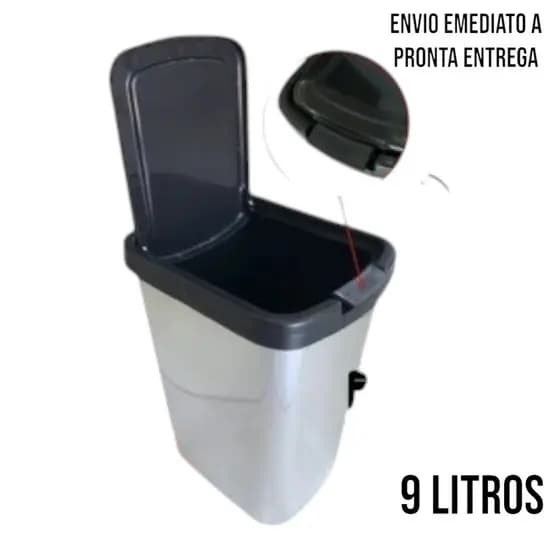 Lixeira de Cozinha TAMPA CLICK FACIL USO Escritório Banheiro 9 L Tampa Inox
