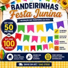 Kit Bandeirinhas Festa Junina Julina 100 Metros Coloridas Decoração Arraial São João Enfeite Festa