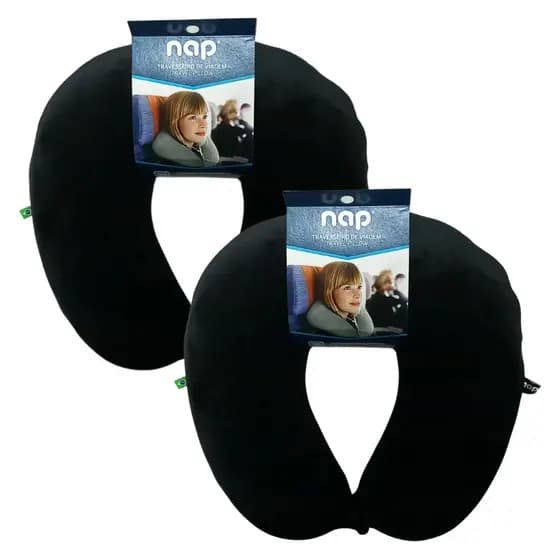 Kit 2 Travesseiros de Viagem Nap Tecido Plush Espuma Viscoelastica Nasa Almofada Cervical MPS2A40