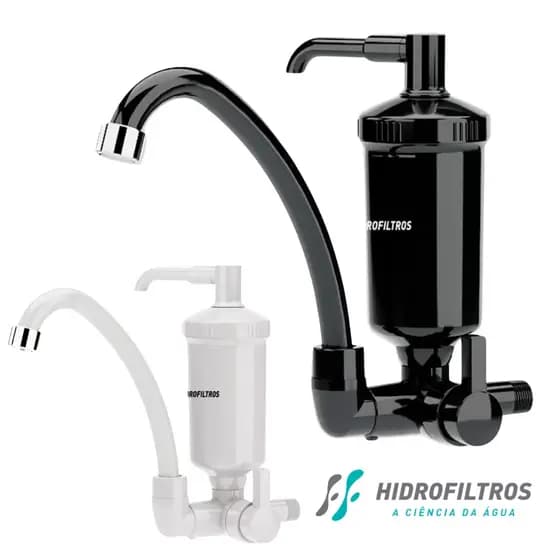 Torneira com Filtro Purificador de Parede para Cozinha com Bica Móvel Hidrofiltros Preta / Branca