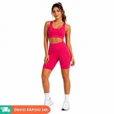 Conjunto Fitness Bermuda Ciclista e Top Academia Cintura Alta Suplex Alta durabilidade