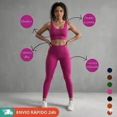 Conjunto Fitness Top e Calça Legging Feminina Grossa Academia Cintura Alta Suplex Alta durabilidade