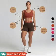 Conjunto Bicolor Academia Roupa Fitness Feminina Short e Top Grossa Cintura Alta Suplex Alta durabilidade