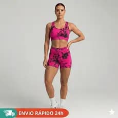 Kit Conjuntos TOP e SHORT Tie-Dye Marmorizado Modela Corpo Cintura Alta Fitness Academia