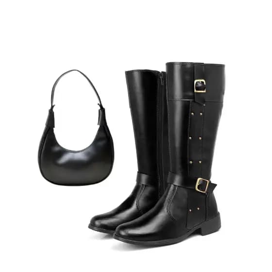 Kit Bota Montaria Feminina Country + Bolsa Meia Lua Fashion Lancamento