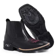 Botina Bota Feminina Texana Country Couro Ecológico Bordado Bico Quadrado