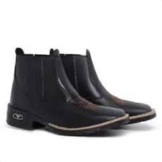 Bota Botina Country Masculina Cowboy Bico Bordado Couro Sintético Solado De Borracha