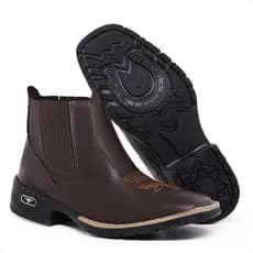 Bota Country Masculina Bico Quadrada Botina Trabalho Bico Bordado