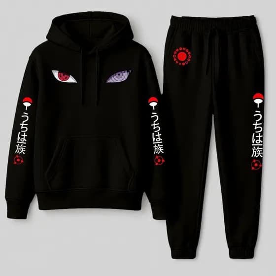 Conjunto Moletom Canguru Masculino Sasuke Blusa De Frio + Calça Moletom Estampados Unissex Outono/Inverno