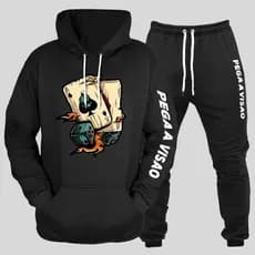 Conjunto Moletom Canguru Masculino Baralho Blusa De Frio + Calça Moletom Estampados Unissex Outono/Inverno