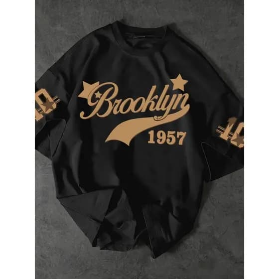Tshirt Feminina Brooklyn 1957 Estilosa Estampada Lançamento Camiseta 100% Algodão Camisetão Camisa Oversized Plus Size