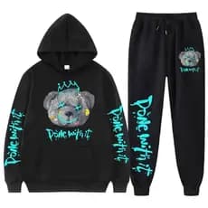 Conjunto Moletom Canguru Masculino Urso Done Blusa De Frio + Calça Moletom Estampados Unissex Outono/Inverno