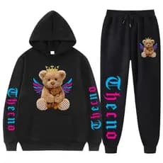 Conjunto Moletom Canguru Masculino Urso Thecno Blusa De Frio + Calça Moletom Estampados Unissex Outono/Inverno