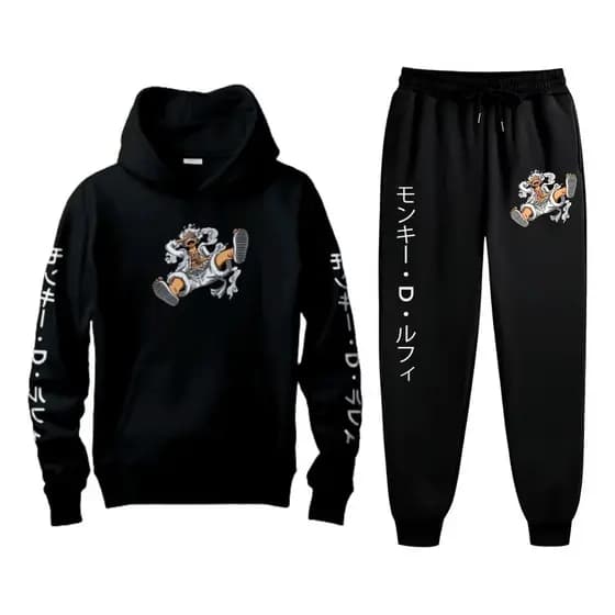 Conjunto Moletom Canguru Masculino Luffy Blusa De Frio + Calça Moletom Estampados Unissex Outono/Inverno