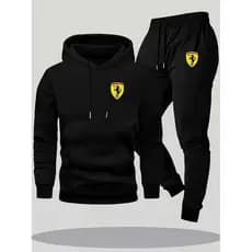 Conjunto Moletom Canguru Masculino Ferrari Blusa De Frio + Calça Moletom Estampados Unissex Outono/Inverno