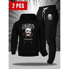 Conjunto Moletom Canguru Masculino Gangster Blusa De Frio + Calça Moletom Estampados Unissex Outono/Inverno