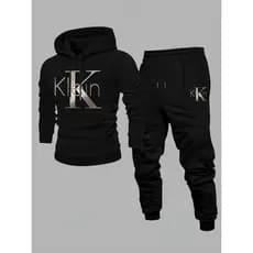 Conjunto Moletom Canguru Masculino K Klein Blusa De Frio + Calça Moletom Estampados Unissex Outono/Inverno