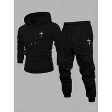 Conjunto Moletom Canguru Masculino Cruz Simple Blusa De Frio + Calça Moletom Estampados Unissex Outono/Inverno