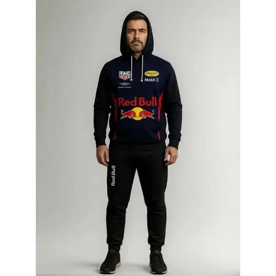 Conjunto Moletom Canguru Masculino Red Bull Patrocinado Blusa De Frio + Calça Moletom Estampados Unissex Outono/Inverno