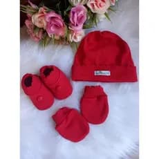 Kit Touca + Luva + Sapatinho Em Linho tricor Bebês RN - menino menina