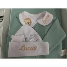 Kit 3 peças: Body + touca + luvas personalizado  bebê menino menina pra saída maternidade