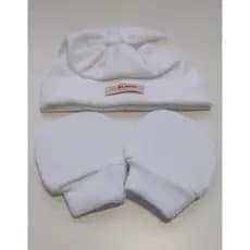 Kit Touca + Luva  Em Linho tricor Bebês RN - menino menina