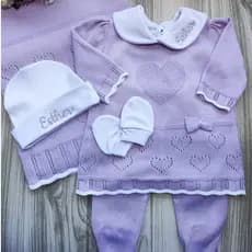 Kit  3 peças  Body + touca Personalizada e 1 par de luvas bebê kit para compor saída maternidade menina