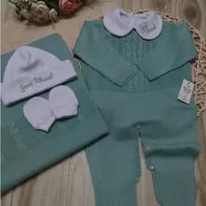 Saída maternidade Theo  3 peças tricot antialérgico luxo bebê menino