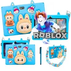 Tablet Labubu Android Infantil 128gb Memória 8gb Ram 7' Polegadas Wifi 5G Cor Azul + Alça e Caneta