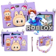 Tablet Labubu Android Infantil 128gb Memória 8gb Ram 7' Polegadas Wifi 5G Cor Roxo + Alça e Caneta